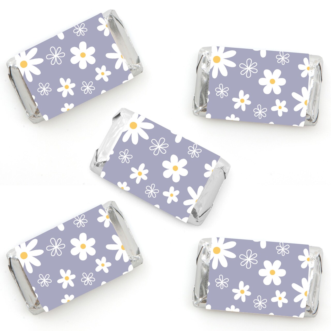Big Dot of Happiness Purple Daisy Flowers - Mini Candy Bar Wrapper Stickers - Floral Party Small Favors - 40 Count